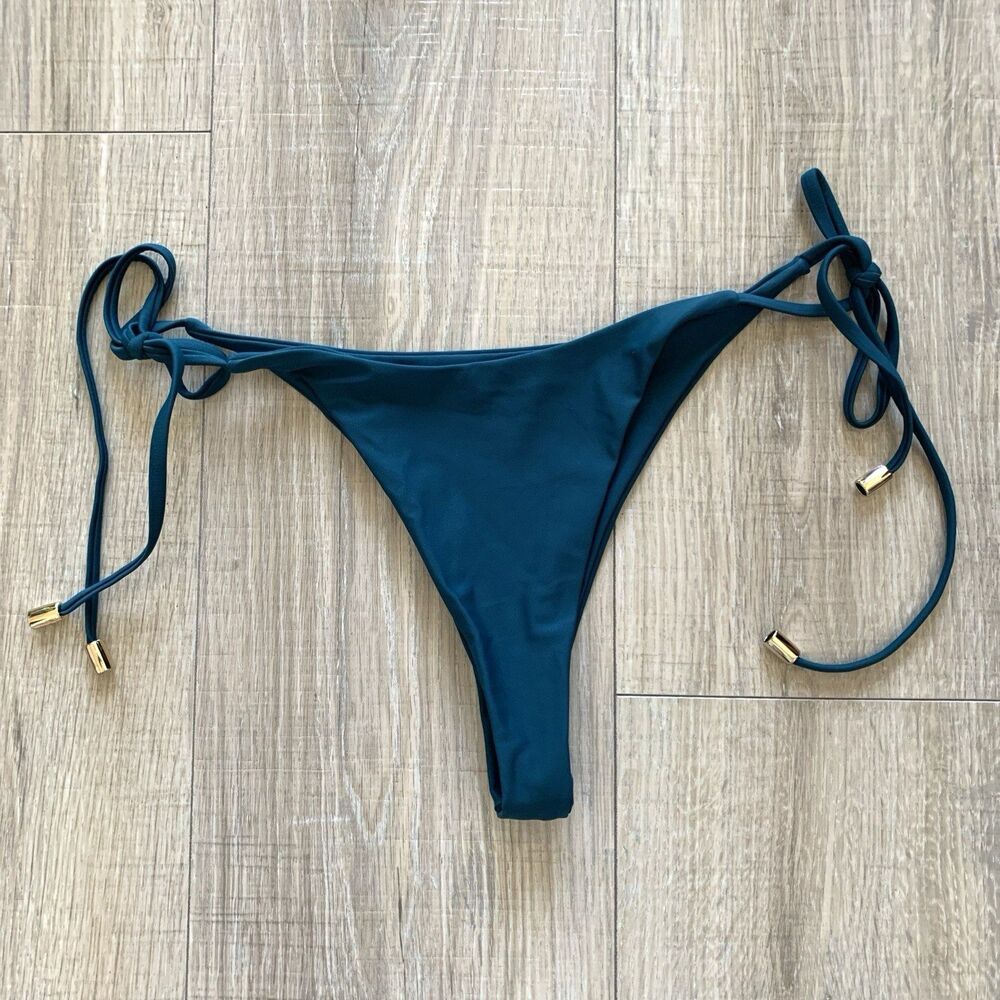 Quince Italian Adjustable Side-Tie Bikini Bottom Swim Teal Medium M